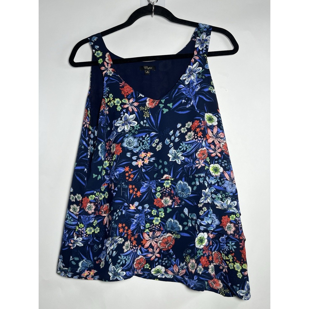 Cupio Top Womens‎ Medium Multi Color Floral Tunic Sleeveless Summer Classic
